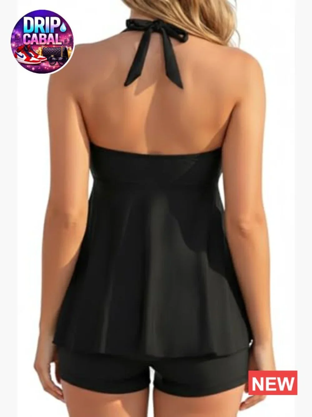 Halter Tankini Set with Shorts Twist Front Flowy